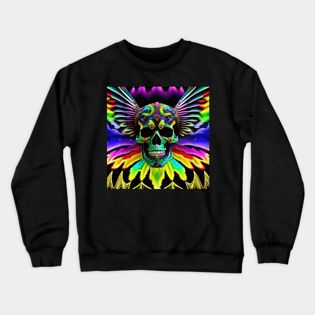 Skull Tie Dye Psychedelic Trippy Festival Hippie Graffiti Biker Crewneck Sweatshirt by Anticulture